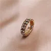 Кольца кластера Корейская версия двухрядного кольца с кристаллами Простая атмосфера Модные женские эластичные пальцы