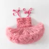 Högkvalitativ babyflickakläder söt fluffig nät halter baby klänning söt prinsessa tutu tårta klänning födelsedagar kläder för flickor 240226