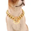 Collares de cadena de estrangulamiento de entrenamiento para perros de metal de 15 mm para perros grandes Pitbull Bulldog Collar de perro antideslizante de acero inoxidable dorado y plateado fuerte Y20256O