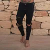 Мужские джинсы в стиле хип-хоп с рваными дырками, мотобайкерские тонкие мужские брюки со средней талией, промываемые водой, узкие узкие эластичные брюки-карандаш для бега