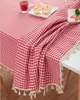 Rött rutigt bordsskydd för bröllop pastoral bomullslinne rektangulär bordsduk med tofs dekoration hem kök bord trasa y207684834