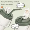 Wasserflaschen 800 ml Edelstahlflasche mit Strohwagen Kaffeeisolierung Tasse Deckel Tragbares Thermalbecher großer Kapazität