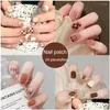 Unhas Falsas Imprensa Falsa em Designs de Unhas Arte Dicas Longas Formas com Cola Stick Adesivos Reutilizáveis Conjunto Acrílico Artificial Drop Delivery Curar Otqvt