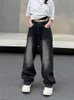 Женские джинсы, потертые черные серые индивидуальные джинсы, винтажный уличный стиль, крутые брюки для девочек с высокой талией, женские повседневные джинсовые брюки