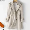 2024 frauen Mode Trenchcoat Jacke Koreanischen Stil einreiher Mid-Lange Frauen Trenchcoat Mantel Windjacke Weibliche 240228