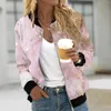 Jaquetas femininas jaqueta casual zip up floral impressão casaco gola curta esportes outwear confortável roupas versátil esporte camisola