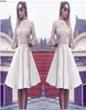 Modest Ivory Homecoming Dresses Knee Length 3D Flowers A Line Cocktail Gowns With 34 Long Sleeves Vintage Prom Dresses9407075