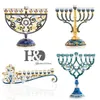 HD -handmålad emalj Floral Hanukkah Menorah Candlestick 9 gren Candelabra utsmyckad med Crystals Star of David Hamsa239f