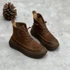 Boots Platform Frosted Cow Leather Vintage Women Women's Shoes Thick Bottom Brown Ankle Plush Warm Snow