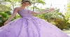 Robes de Quinceanera lilas scintillantes 2022 à manches longues en dentelle fleurs 3D paillettes perles strass princesse fête douce 15 robe de bal Dres6984581