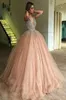 Champagne Tulle Ball Gown Quinceanera Dress 2019 Elegant Heavy Pärled Crystal Deep V Neck Sweet 16 Dresses Evening Prom Gowns BC095561855