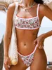Peachtan Vintage Print Bandeau Swimsuit Woman Sexig High Cut 2 Pieces Bikini Women Sports Bathing Suits thong badkläder 240311