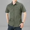 Camisas casuais masculinas 2024 verão verde carga militar para homens manga curta blusa combate tático camisa multi-bolso roupa oversize