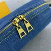 Blue Denim Makeup Bag Women Handbag Canvas Clutch Wash Bag Fashion Print Bags Zipper Open High Quality Lady Clutch Internal Zipper Pocket