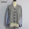 Tröjor kvinnliga lapptäcke tröja knappar cardigan laine här