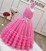 Vestidos de menina fúcsia rosa flor vestido pageant vestido até o chão princesa primeira comunhão festa poshoot