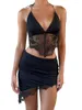 Werk Jurken Vrouwen Y2k Kant Patchwork Twee Stuks Mini Rok Set Spaghetti Halter Hals Crop Top Sexy Outfit streetwear