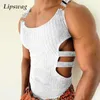 Men's Tank Tops Streetwear Men Fashion Hollow Out Slim Fit Knitting Solid Sleeveless Top Clothes Mens Sexy Camisole Casual O Neck Vest