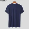 Knappe Goed passende Tops INCERUN Mannen Gebreide O-hals Goed passende T-shirts Casual Mode Effen Korte Mouw Camiseta S-5XL 240320