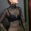 Top casual da donna a maniche lunghe con motivo a lettera Top in rete trasparente Camicia hip-hop streetwear sexy 240311