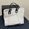 Fashion canvas bag white leather handle designer bag