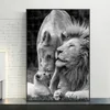 Affiches d'art en toile noir et blanc de la famille des Lions africains, imprimés d'animaux, peintures murales, photos, décoration de maison, 2982