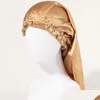 Bonnet / Crâne Caps Couleur Solide Doux Long Satin Bonnet Sommeil Chapeaux Pour Femmes Fille Mode Soins Des Cheveux Bonnet Chapeau De Nuit Drop Livraison Ac Dhpwk