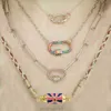 Collier médaillon avec cordon en coton, perles d'eau douce, zircone, émail plaqué or, amulette Boho empilée, breloque faite à la main pour femmes, 2021