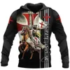 Knights Templar Mens Hoodie 3D Tryck överdimensionerade sweatshirt Harajuku Fashion Loose Jacket Pullover Casual Hooded Streetwear Tops