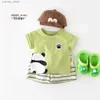 T-shirty Baby Boys Summer T-shirty kreskówka panda okrągła szyja Krótki rękaw dla niemowlęcia chłopcy Top Western Style cienki swobodny małe koszulki L240311