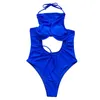 Maillots de bain pour femmes Skinny Couleur unie Été Halter Taille Creux Body Maillot de bain Beachwear Bikini