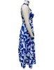 Luz e elegante verão nova chegada de cintura alta com tiras maxi vestido azul design planta floral impressão apresentando elegante escritório vibrações
