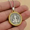 10Pc St Benedict Medal Cross Pendant Necklace Coin Medallion Necklace Talisman Two Tone Jewelry A-557d