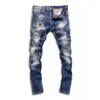 Jeans pour hommes Streetwear Mode Hommes Rétro Bleu Foncé Stretch Slim Fit Ripped Trou Patché Designer Hip Hop Vintage Denim Pantalon