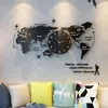 MEISD Luminous Large Wall Clock Modern Design 3D Art World Map Mirror Sticker Hanging Clock Acrylic Watch Home Living Room Decor256j