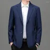 Men's Suits 2024 Spring Autumn Men Plaid Blazers Blue Gray Navy Checkered Subtle Pattern Suit Jacket Male Corporate Fashion Uniform Office