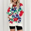 Maglioni da donna OMCHION Pull Femme 2024 Moda coreana Maglione ricamato a fiori grandi Donna O Collo Pullover lavorato a maglia allentato Maglione oversize