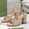 Sandales à talons hauts pour femmes de concepteur en cuir véritable mode fête classique boucle en métal chaussures de créateur 8.5 cm été nouvelles chaussures habillées formelles à talons épais pour femmes à bout ouvert