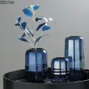 Vasos Simplicidade Vaso de Vidro Azul Decoração de Mesa Hidroponia Vasos de Flores Transparentes Decorativos Modernos Decoração de Casa231U