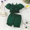 Ensembles de vêtements en bas âge pour bébé Baby Girl Shorts d'été déclenchent un crop top à épaule avec des sangles Shirts à manches courtes Blovers à volants Bow