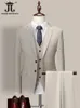 14 Color M6XL Jacket VestPants Highend Brand Formal Business Mens Suit Threepiece Groom Wedding Dress Solid 240227