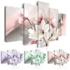 5pcs Zestaw fioletowo -zielony różowy Magnolia Flower Art Print Bezprawne płótno malowanie na ścianę obraz Home1988