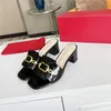 2024 Newest HIGH Quality Slippers Sandals chunky heel women brand Designer Genuine Leather Fashion metal buckle Sandals party shoes dress shoes big size