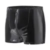 Underbyxor Sexig dragkedja Boxer Man Underwear PVC Faux Leather Briefs gay bakre ihåliga shorts svart våtlook manlig prestanda