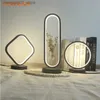 Lâmpadas tons candeeiro de mesa de alumínio quarto cabeceira decoração lâmpada de mesa estilo moderno preto anel candeeiro de mesa leitura led night light l240311