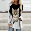 T-shirt da donna Moda T-shirt da donna Stampa gatto Top a maniche lunghe Abbigliamento ampio T-shirt da donna taglie forti di alta qualità Girocollo Maglione 240311