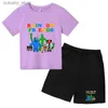 T-shirts Kinder 3-13Y T-shirt Regenboog Vriend Spel Grappige Print Jongens/Meisjes Baby Korte mouwen Top+Shorts Verjaardagscadeau Feest Casual Set L240312