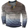 Color Block Henley Chemises Dégradé 3D Imprimer Streetwear Hommes Mode Boutonné À Manches Longues T-shirt Homme Mâle Tees Tops Vêtements 240223