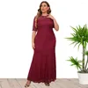 Abiti casual A Lin Taglie forti Abbigliamento donna Primavera Estate Moda elegante pizzo o collo manica corta maxi gonna abito da sera per festa di nozze