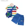 T-shirts småbarn pojke kläder barn barn barn kläder set sport topp + kort kostym kläder baby kläder presentpåse l240311